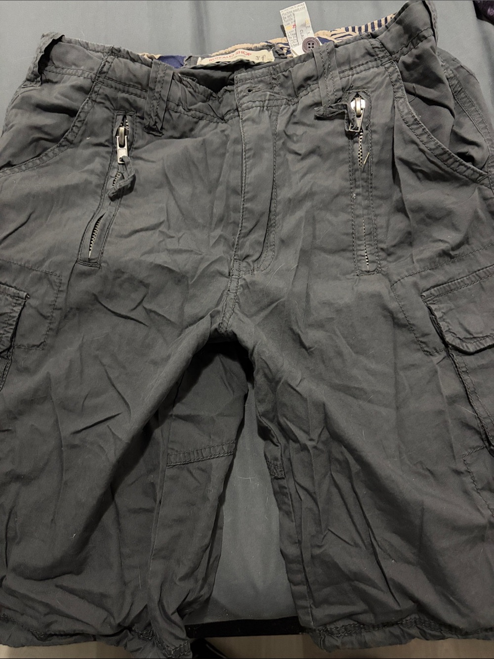 Buffalo David Bitton Men's Gray Cargo Shorts with Zippered Pockets